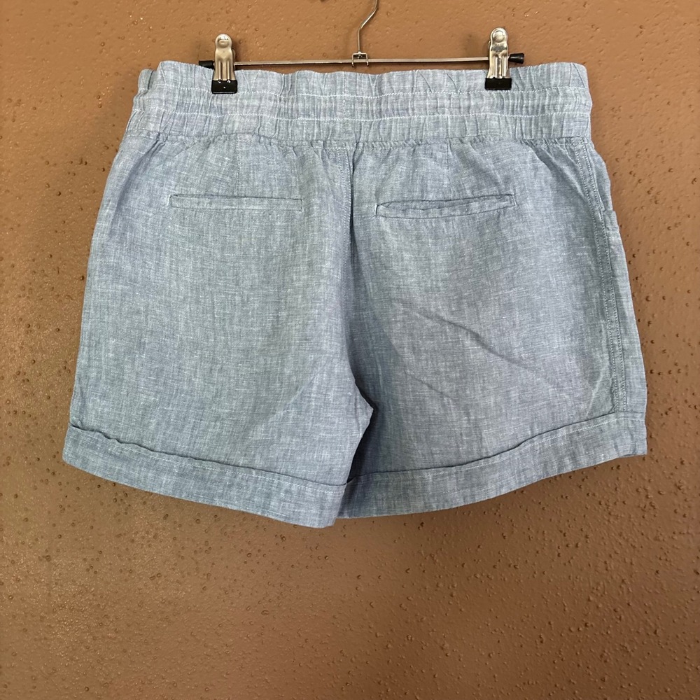Athleta Cabo Linen 4" Shorts Light Blue Chambray Drawstring Waist 10 - Picture 4 of 9